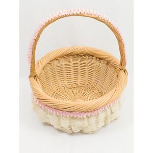 Vintage 80s Decorative Ruffled Woven Basket Large Shabby Chic Cottagecore